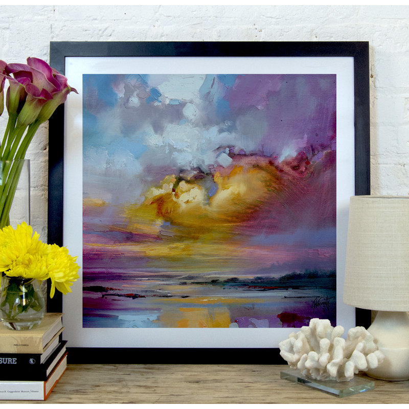 " Consonant Sky " Oil, 16" H x 16" W x 1" D, Black Framed Paper
