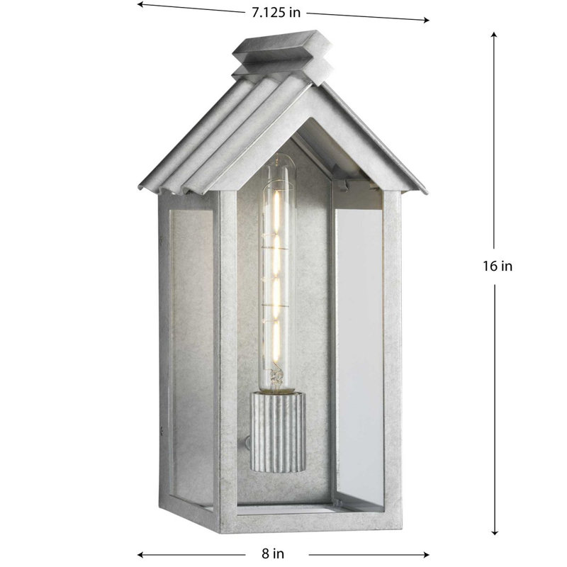 Point Dume Dunemere Matte Black Outdoor Wall Lantern With DURASHIELD, Galvanized Finish, 16" H x 8" W x 7.13" D