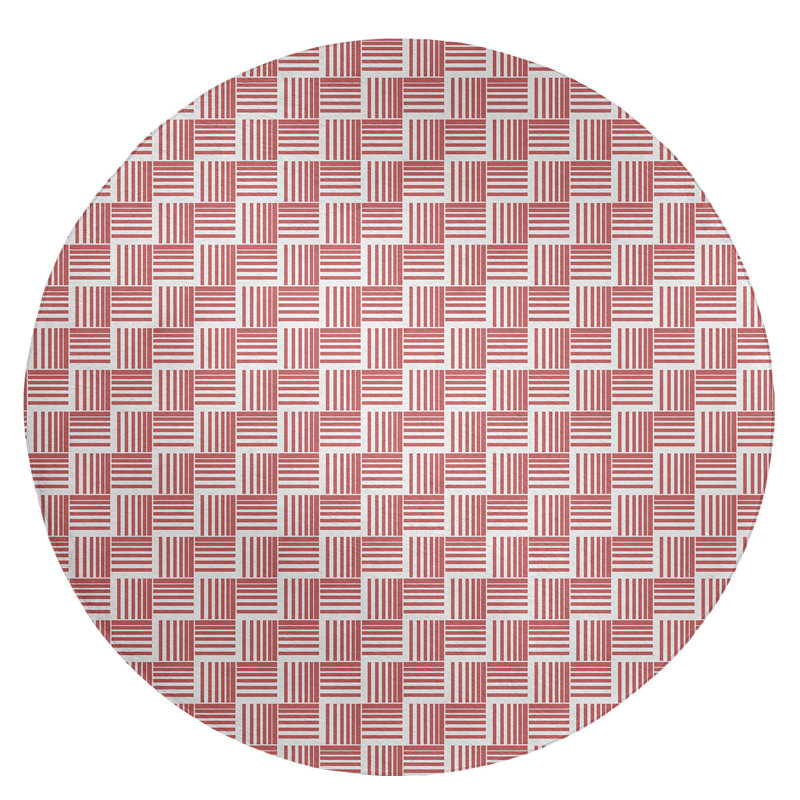 Tapis gris clair/gris basketweave rayures, Rond 5 pi