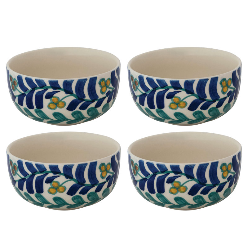 Hand-Painted Stoneware Bowls With Vines Design