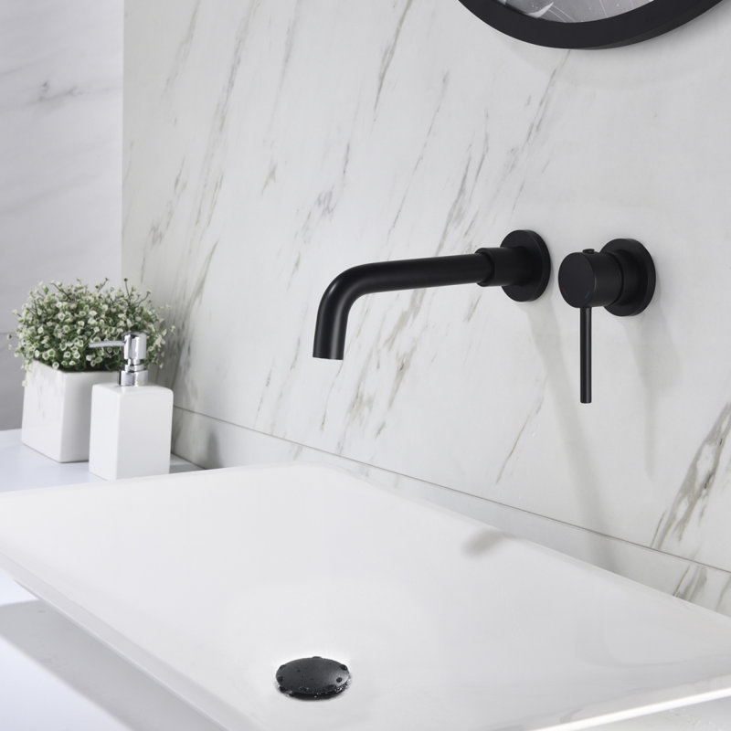 Wall Mounted Single Handle Bathroom Sink Faucet With Pop-Up Drain (No Overflow)