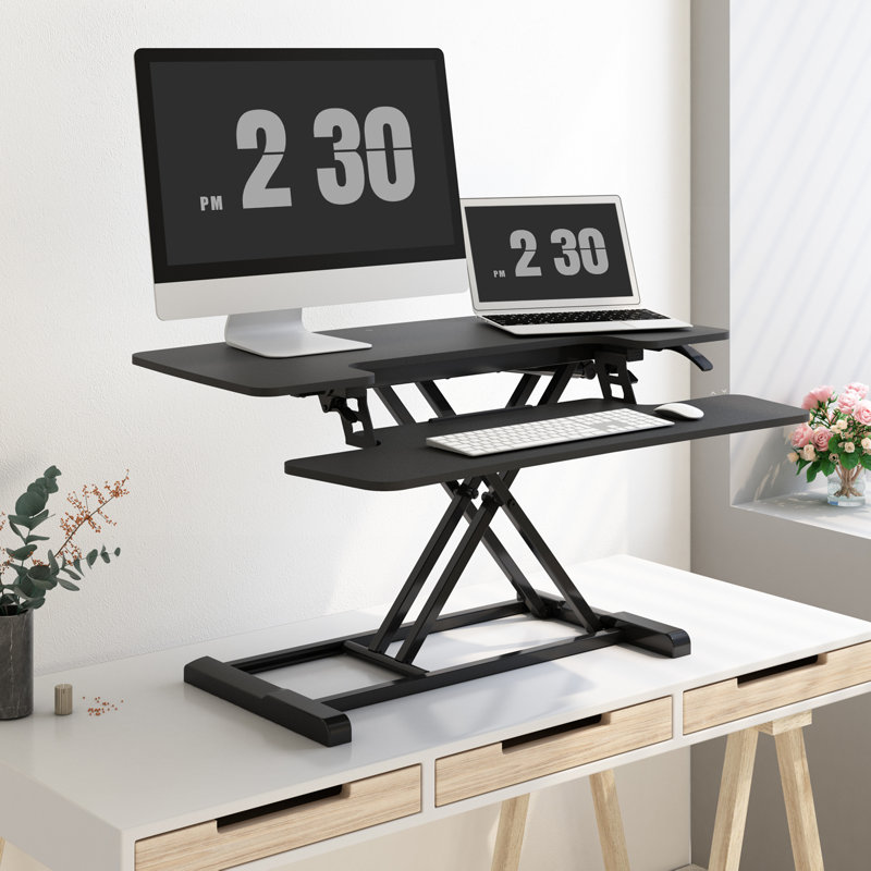 Desk Converter with Removable Keyboard Tray, 19.6" H x 36" W x 16" D, Walnut/Black
