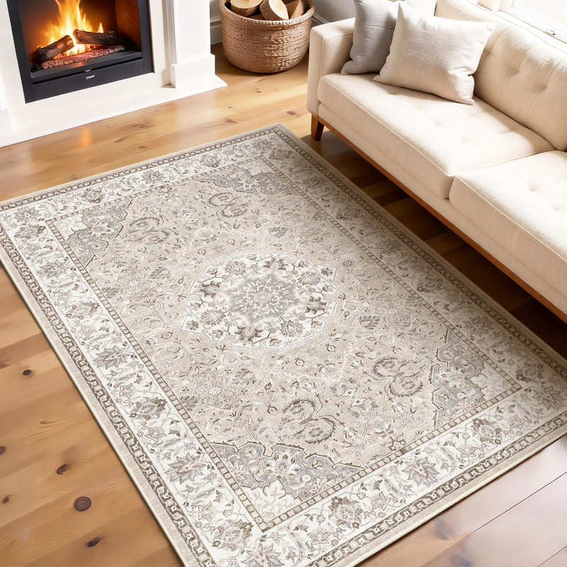 Washable Entryway Rug: Farmhouse Kitchen Hallway Rug Wide Soft Water Resistant Floor Mat for Bathroom Nursery Non Slip Indoor Carpet for Living Room Bedroom Dining Room(Beige)