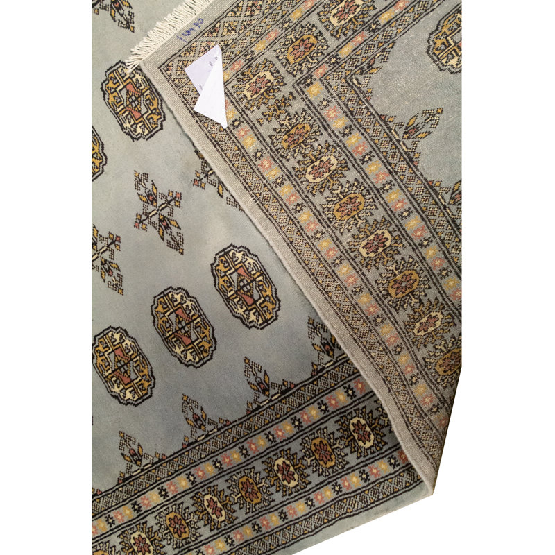 Tapis gris et bleu clair noué à la main de haute qualité