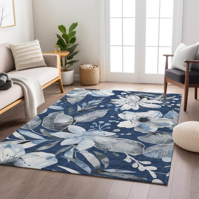 Machine Washable Indoor/Outdoor Millner ACN2260 Floral Rug, Rectangle 3' x 5'