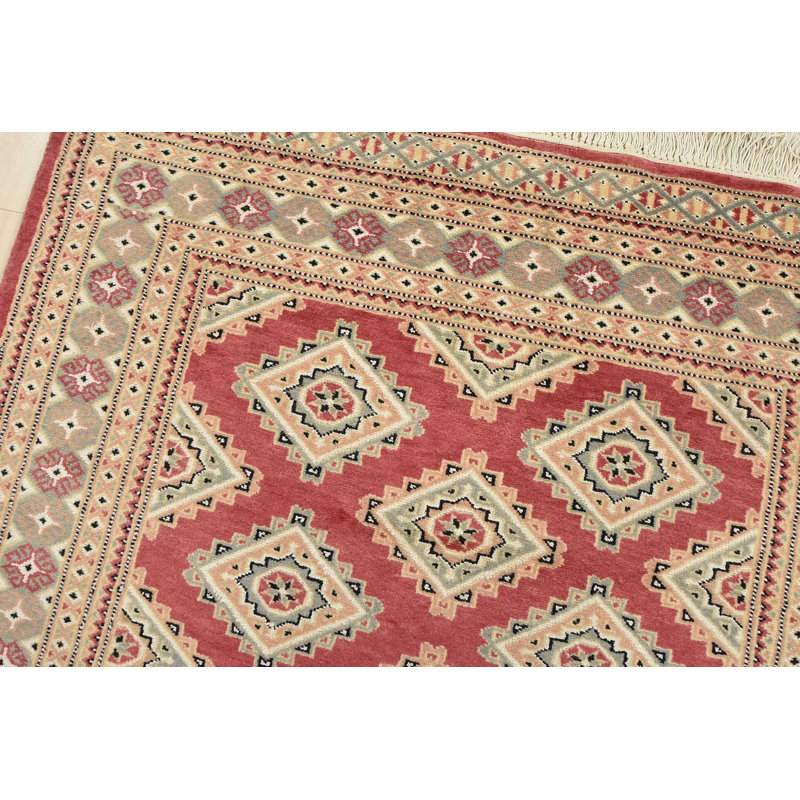 Tapis oriental en laine rose noué à la main 4 pi 2 po x 6 pi Bokhara Jaldar