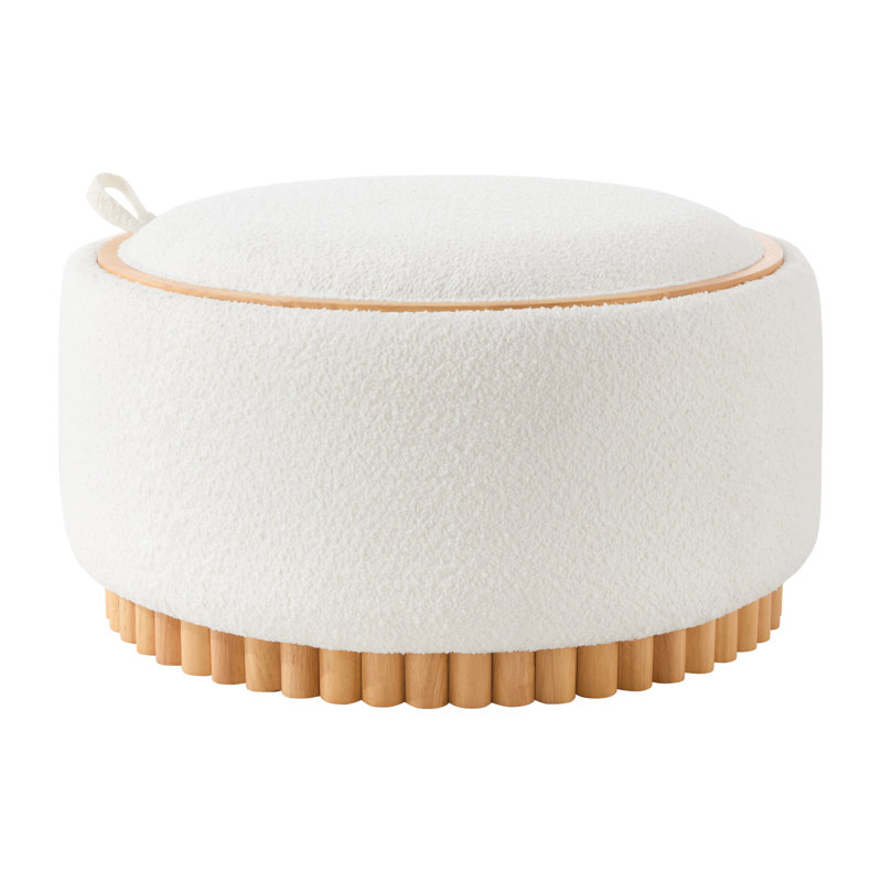 Repose-pieds de rangement rond de 29 po avec pieds en bois massif, table basse moderne avec couvercle réversible, structure en bois, repose-pieds en tissu pour le salon, aucun assemblage requis
