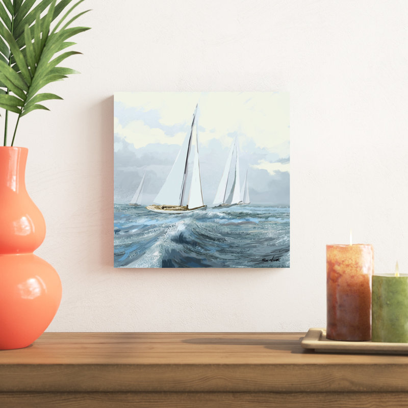 «Sailing Ships III» par Rick Novak - peinture sur toile tendue, H 12 po x l 12 po