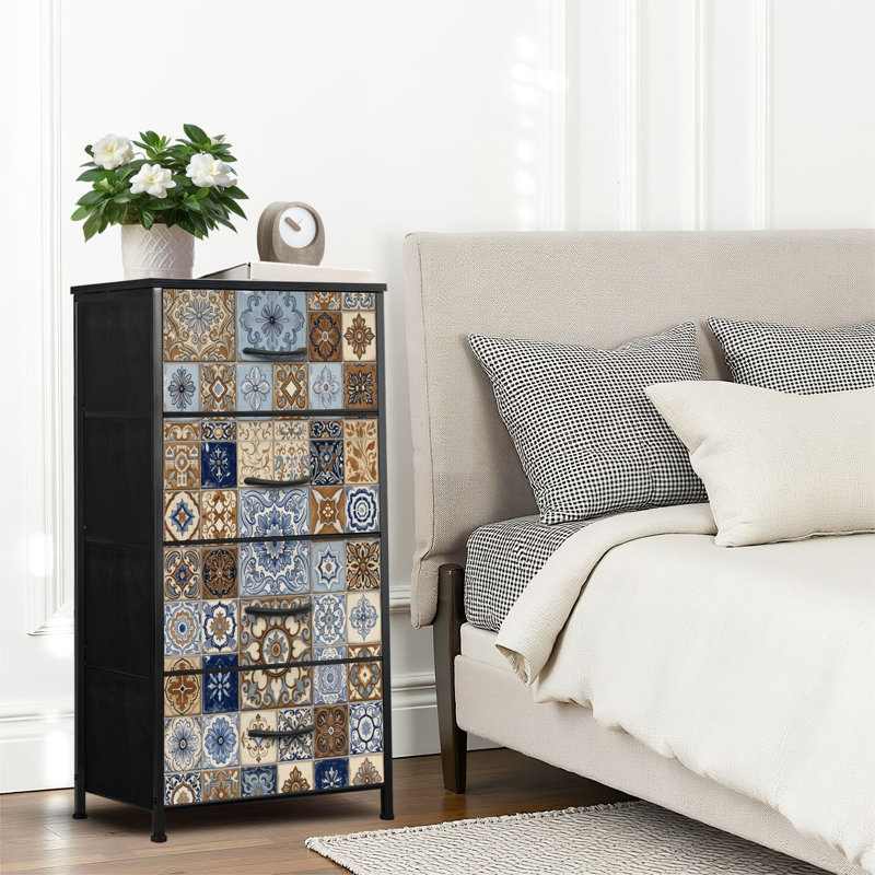 4 Drawer Dresser for Bedroom, Narrow Chest of Drawers, Wooden Top and Study Iron Frame 18"x37.5"-(WxH)