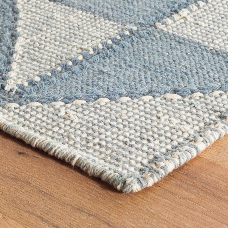Tapis bleu en coton noué à la main Ojai, Rectangle 2 pi x 3 pi