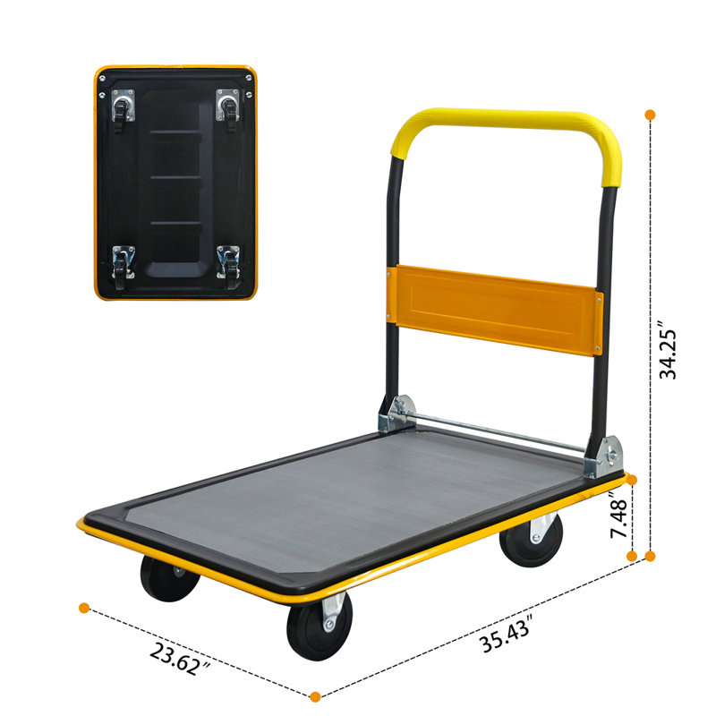 Chariot à plat robuste de 660 lb avec roulettes pivotantes à 360 °, Jaune