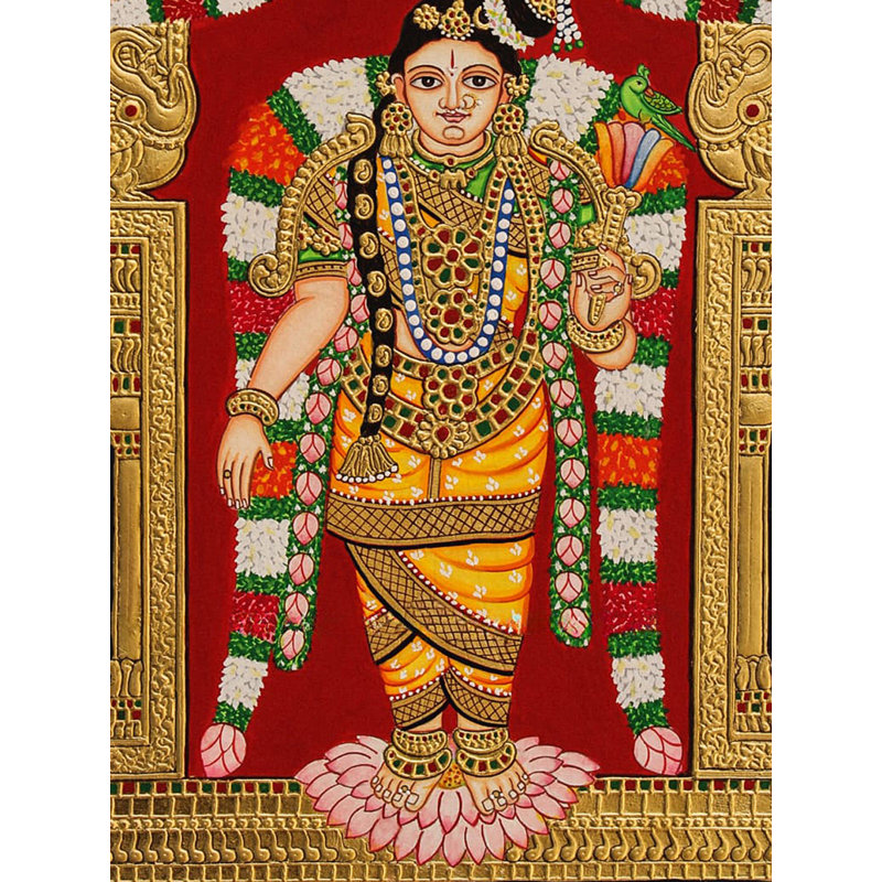 Déesse debout Meenakshi | Peinture de style monsore | Couleur naturelle sur toile | Par Shashank Bhardwaj
