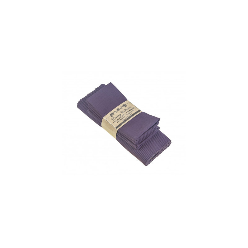 Ensemble 8 pièces de table de bout et de serviettes en coton, Mauve