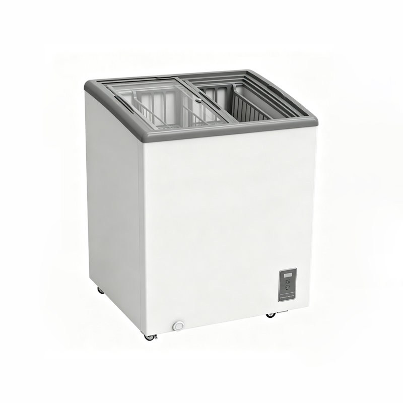 Congélateur coffre commercial à économie d'énergie Inverter de 5,1 pi³ avec porte coulissante en verre à faible émissivité, contrôle numérique de la température, verrouillage et roulettes