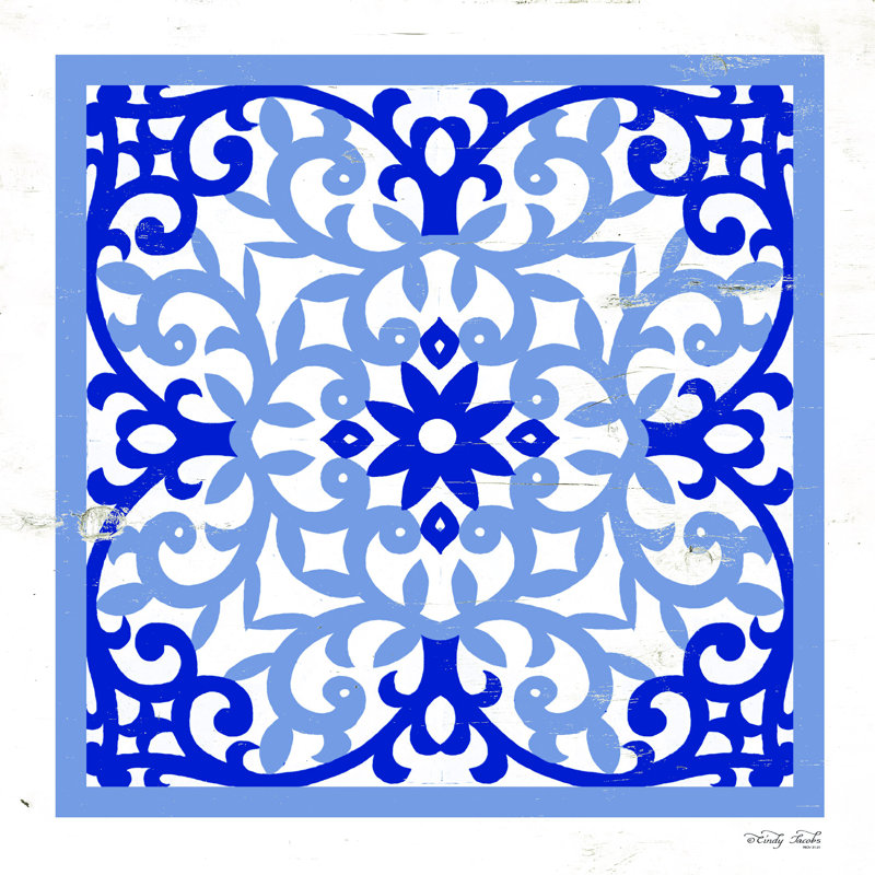 «Blue Tile» par Cindy Jacobs - impression, H 30 po x l 30 po, Wrapped Canvas