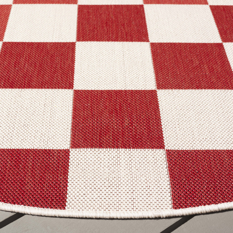 Menko Performance Checkered Indoor/Outdoor Area Rug, Round 6'7"