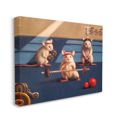«Mice Lifting Weights Animal Gym Rat Humor» par Lucia Heffernan - reproduction d'art