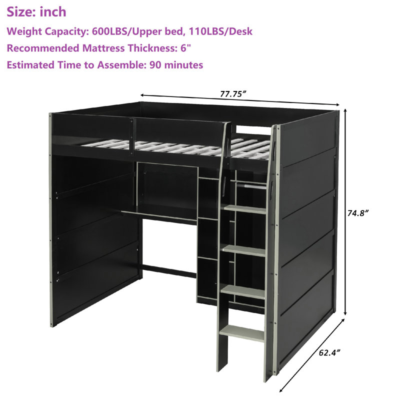 Lit mezzanine double avec bureau intégré, Vert