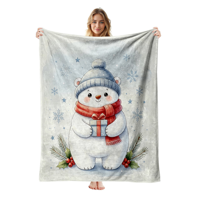 Plaid de Noël en flanelle polaire JYK, léger, respirant, doux et chaud en microfibre pelucheuse, 127 x 152 cm, motif rennes Fair Isle