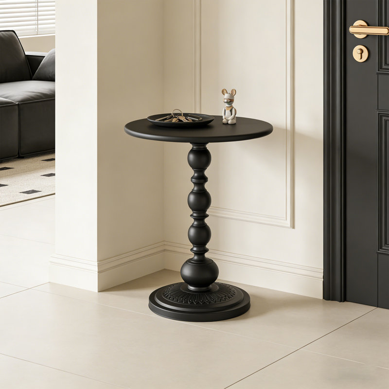 American Vintage Round Metal Side Table In Black