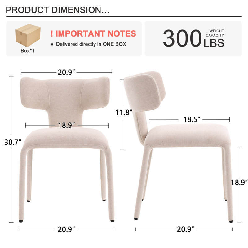 Modern Minimalist Dining Chair, Beige Upholstered Fabric Chair With Splayed Steel Frame And Foam Cushion​​, Beige