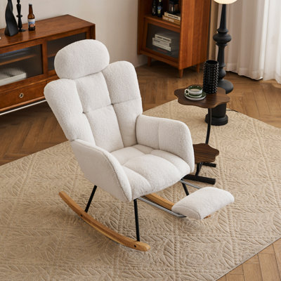 Chaise berçante rembourrée en tissu avec coussin et repose-pieds Teddy