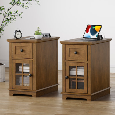 Antrea Tray Top End Table Set with Storage and Built-In Outlets