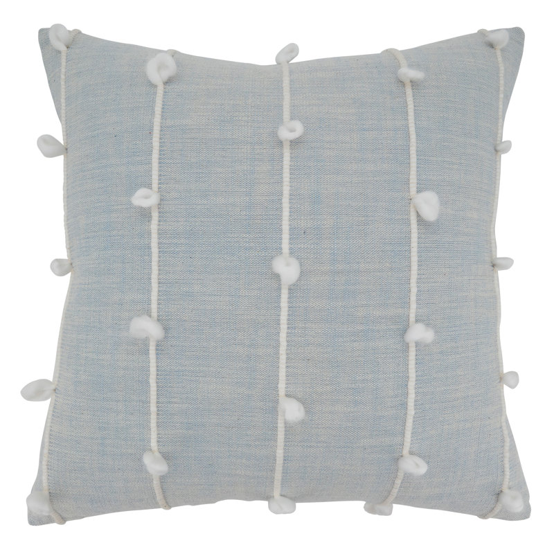 Large Blue Bohemian Decorative Pillow with Picot Trim