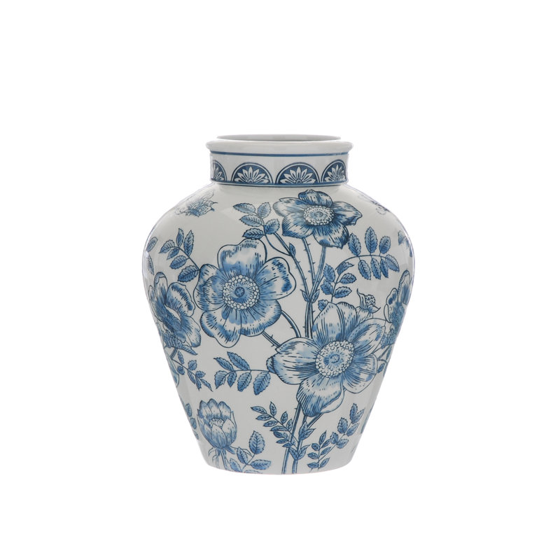 27cm white vase - subtle blue floral design