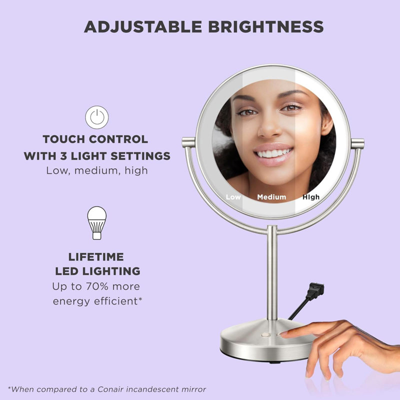 Miroir de maquillage lumineux à DEL avec miroir grossissant
