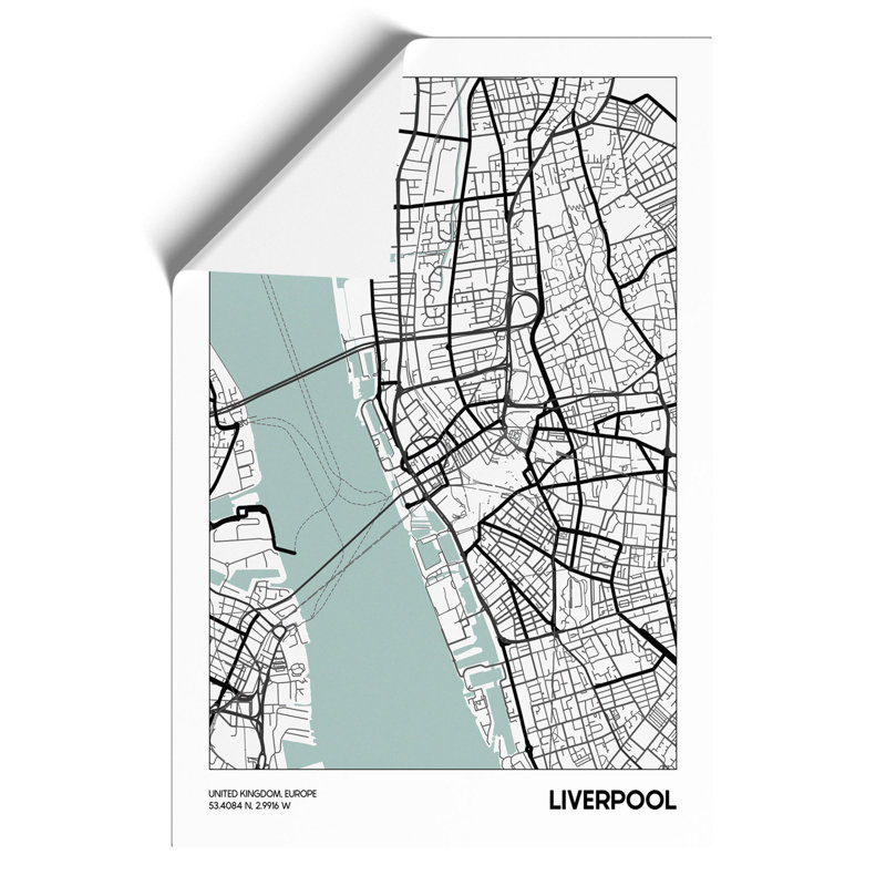Map Liverpool UK - Frameless Print, 84cm H x 59cm W x 0.1cm D