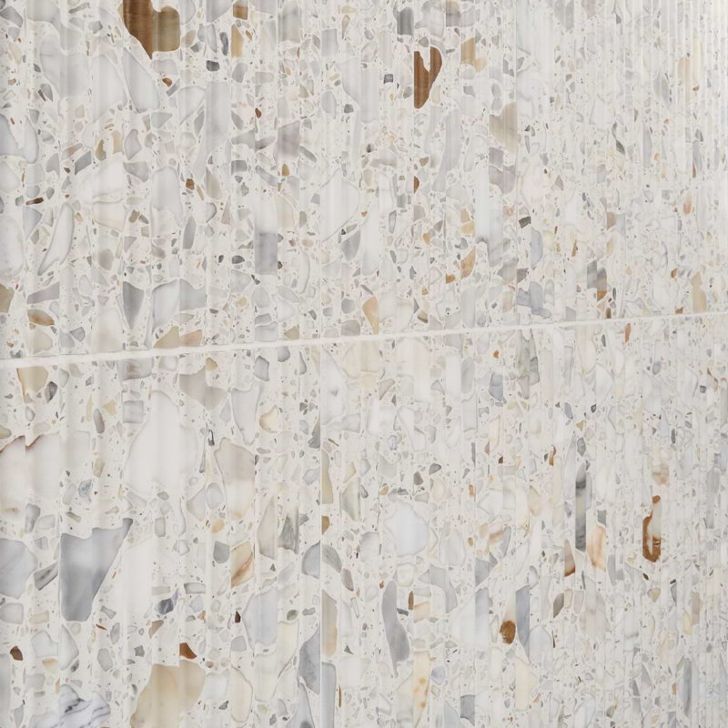 Terrazzo Italy Fluted 12x24 Honed Terrazzo Tile, Sacra Calacatta White