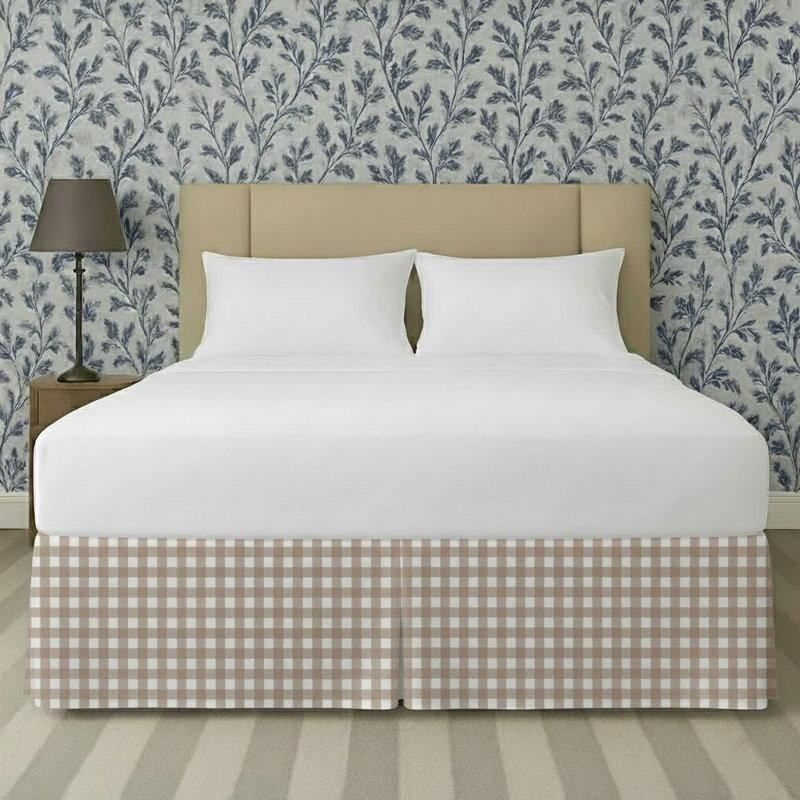 Gingham Pattern Tailored Bed Skirt 15" Drop Length, Twin XL, Taupe