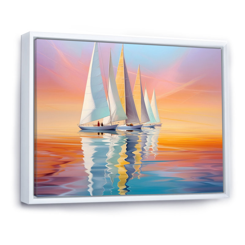 Deimer voilier harmonieux II - impression, H 24 po x l 32 po x P 1 po, Cadre flottant blanc