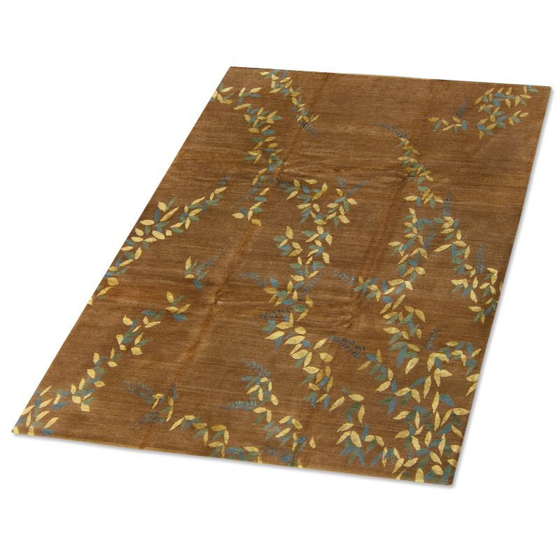 Floral Area Rug in Blue/Brown, Rectangle 6' x 9'