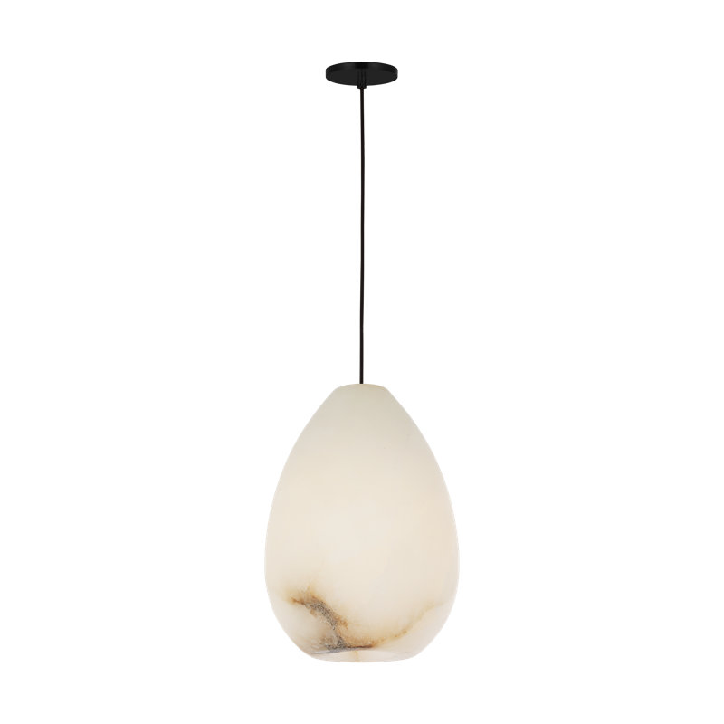 Sean Lavin Alina 1-light LED Pendant in Polished Nickel with Alabaster shade, No, 13.3" H x 4.8" W, Black