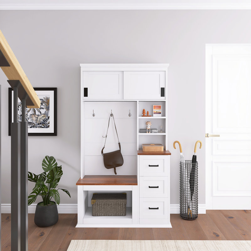 Arbre d'entrée Onnilde de 39,4 po de largeur avec rangement pour chaussures, Blanc