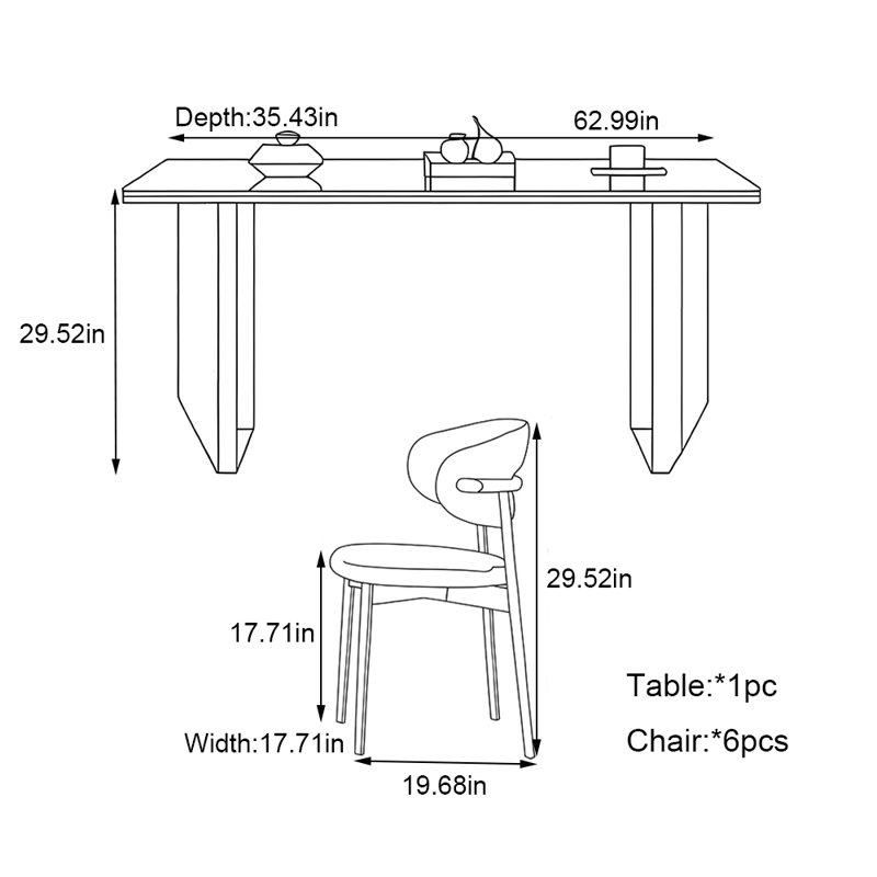 Ensemble de table rectangulaire simple de luxe à lumière familiale, H 29,52 po x L 62,99 po x l 35,43 po