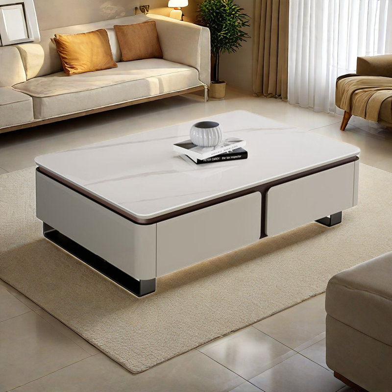 Light luxury modern rock panel coffee table, 16.1” H x 59.1” L x 33.5” W
