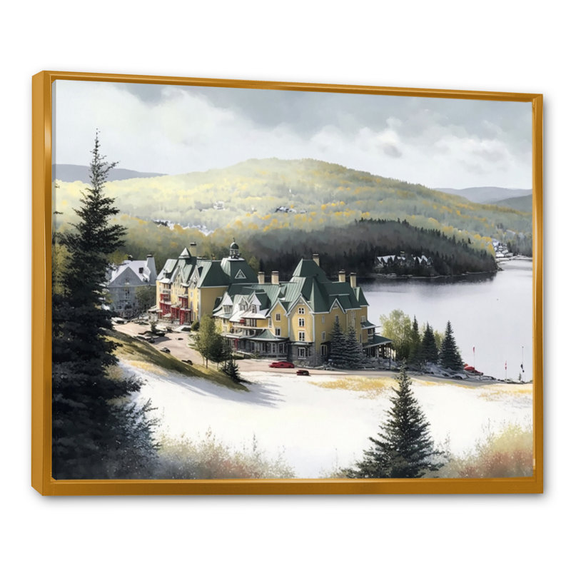 Saison hivernale Mont-Mont V - reproduction sur toile, L 40 po x H 30 po, Toile avec cadre flottant or