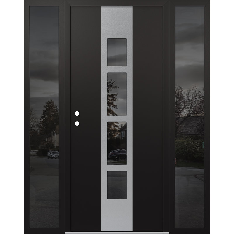 Porte d'entrée pré-suspendue en acier argenté Diamond A10 avec deux panneaux latéraux Diamond, Droite / vers l'intérieur