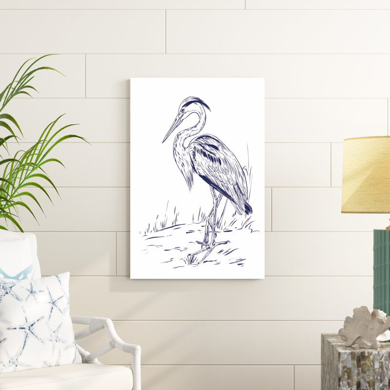«Indigo Heron I» par Melissa Wang - peinture sur toile tendue, H 36 po x l 24 po