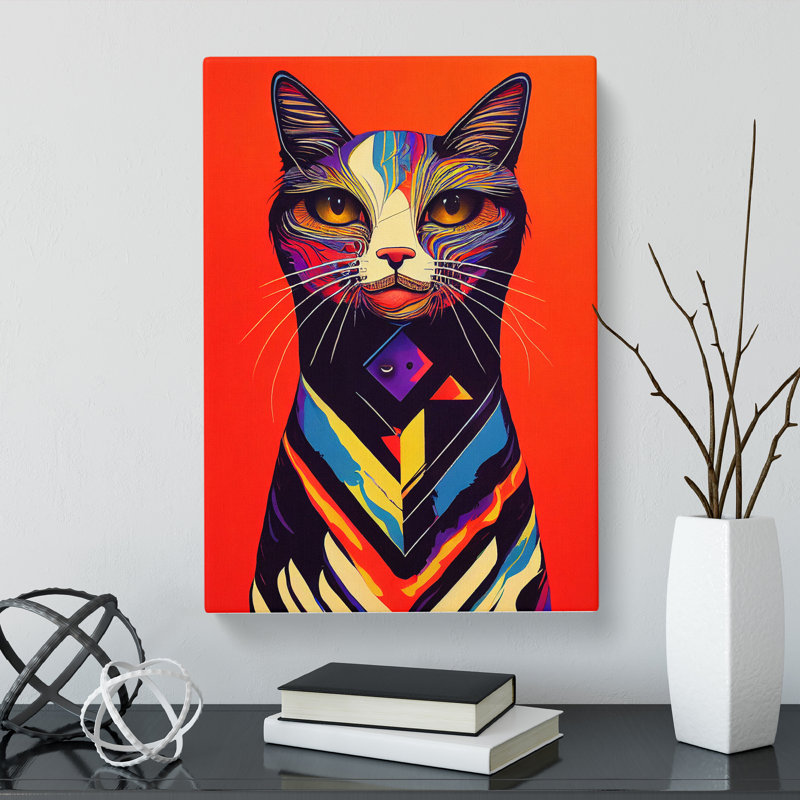 Colourful Abstract Cat Vol.2 - Wrapped Canvas, 76cm H x 50cm W x 3cm D
