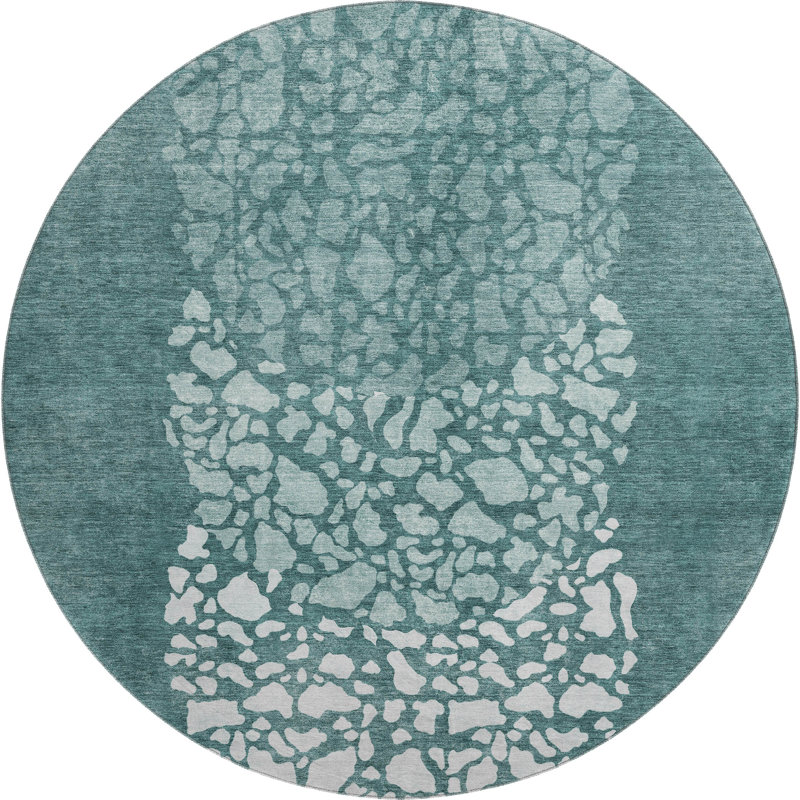 Premium Machine Washable Cerrito Teal Rug, Round 8'
