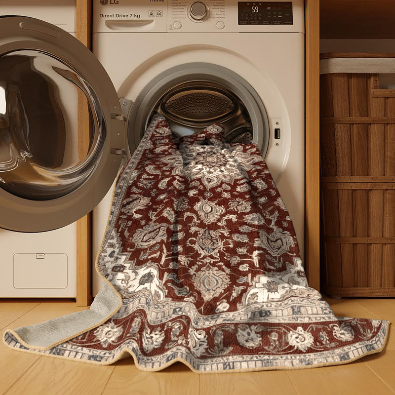 Machine Washable Persian Brown Area Rug, Round 8'