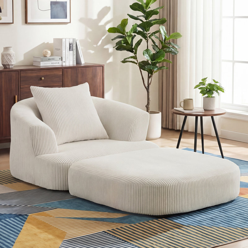Fauteuil demi-tonneau d'appoint convertible surdimensionné rembourré, Velours côtelé beige