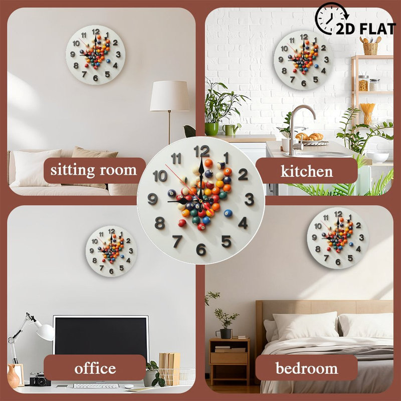 Colourful Pool Ball Wall Clock Decor for Home
