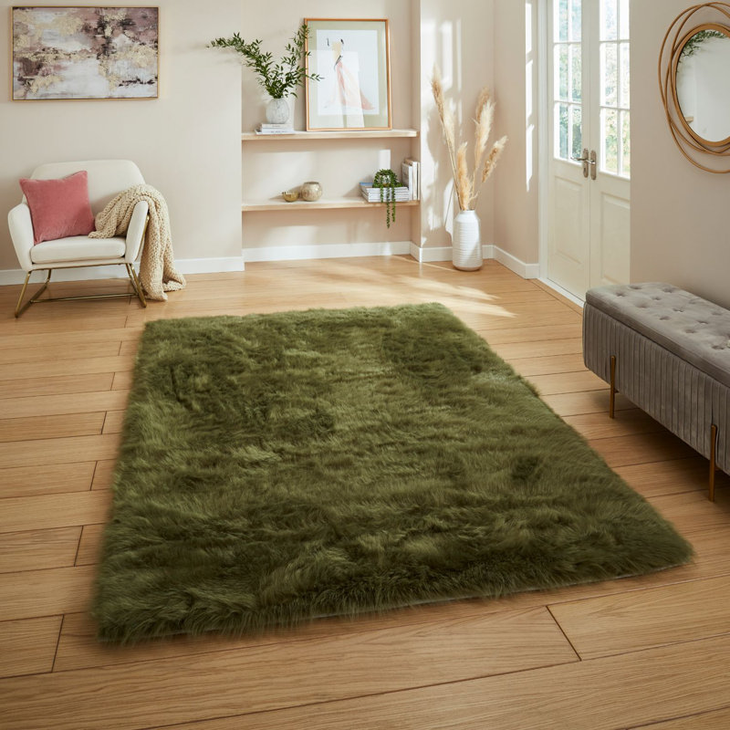 Polar Plush Afrina Machine Tufted Olive Green Area Rug, Rectangle 160 x 230cm