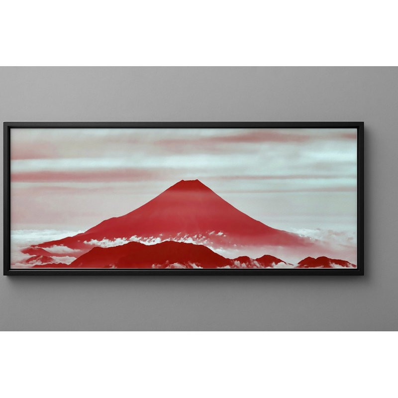 «Red Mount Fuji», art mural encadré, 22.5" H x 62.5" W, Noir
