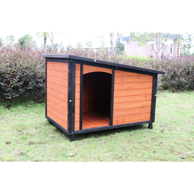Niche pour chien d'extérieur et d'intérieur de 46 po en bois pour chiens de grande taille avec toit et base surélevée
